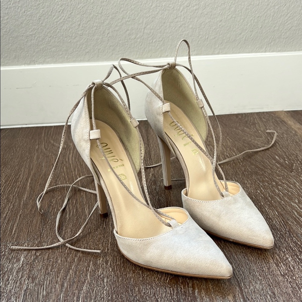 Cream Lace-Up Stiletto Heels - Made in Italy